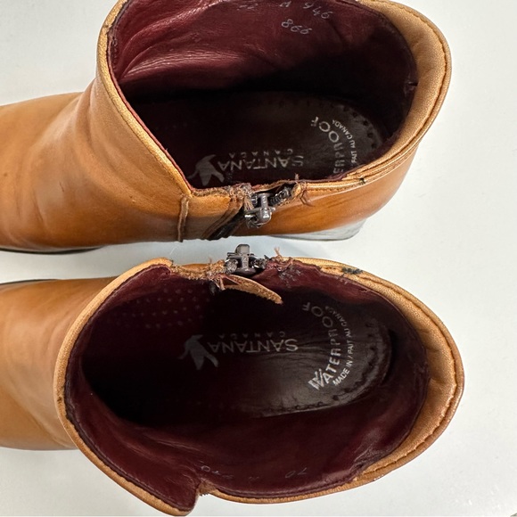 Vintage Santana Canada Waterproof Leather Camel Tan Chunky Square Toe Zip Boots - Picture 11 of 12